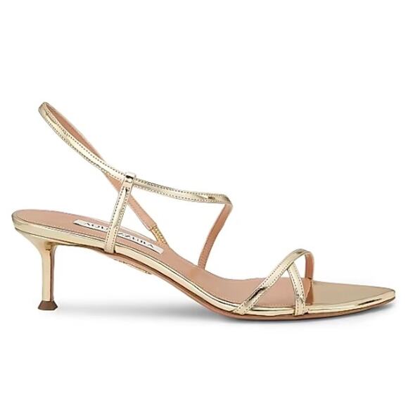 Aquazzura Shoes - Aquazzura Tease Soft Gold Leather Kitten Heel Sandals Size 38.5